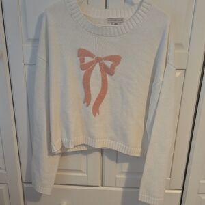 Sincerely Jules Cream Sweater with Pink Bow